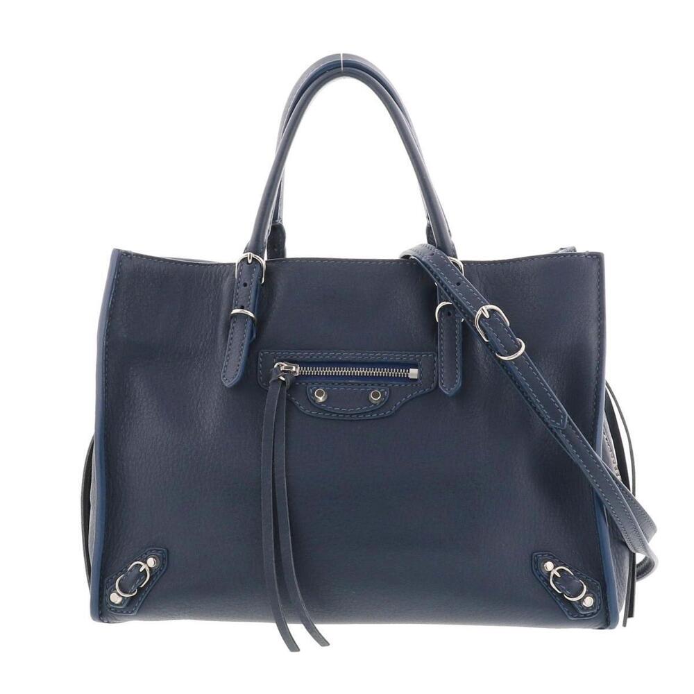 BALENCIAGA Paper Zip Around Handbag Shoulder Bag Navy Blue